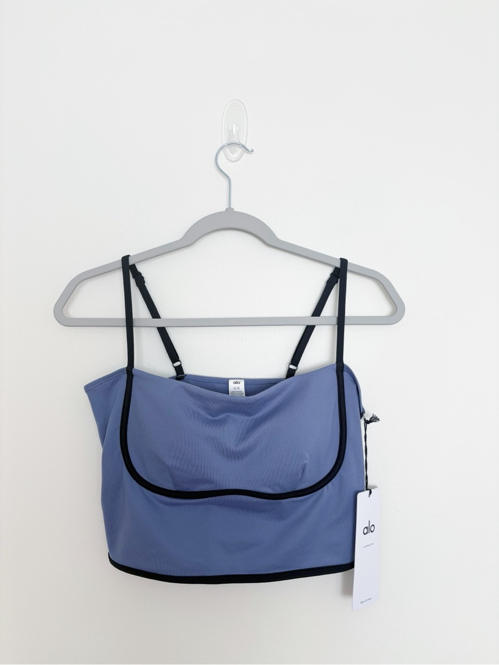 Alo Yoga Airbrush Streamlined Sports Bra Crop Tank Top Infinity Blue Black Large - Picture 2 of 5